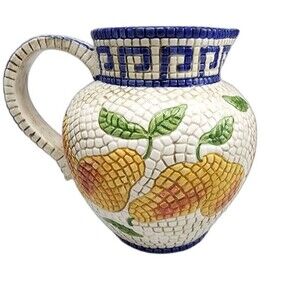 Vintage 1995 Clay Art San Francisco Hand Painted Mosaic Pear Decorative Pitcher